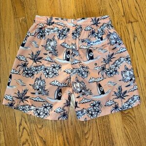 Trunks Surf & Swim Peach w/ tropical Vibes Lined 3 Pocket Hybrid Men's Medium